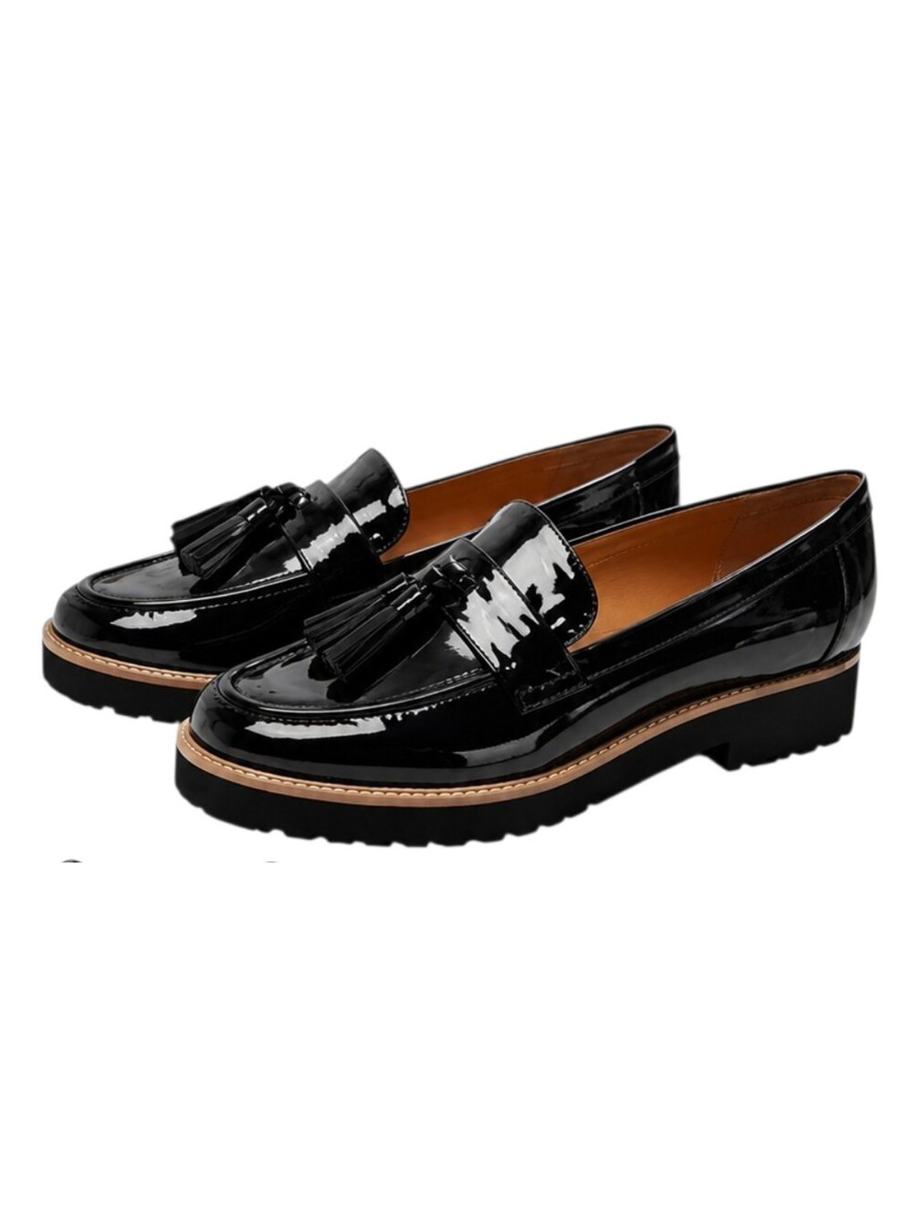 Franco Sarto Black Patent Leather Tassel Lug Sole Loafers Chunky Platform 8.5
